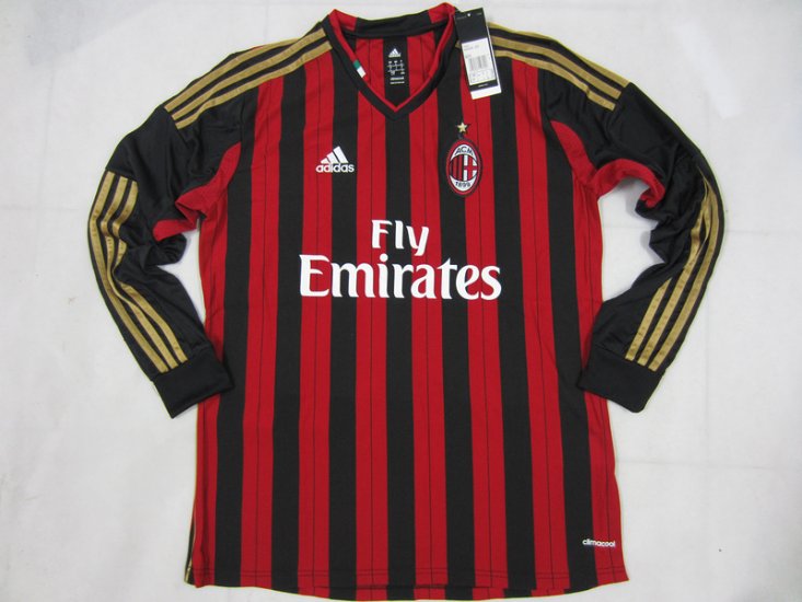 13-14 AC Milan Home Long Sleeve Jersey Shirt - Click Image to Close
